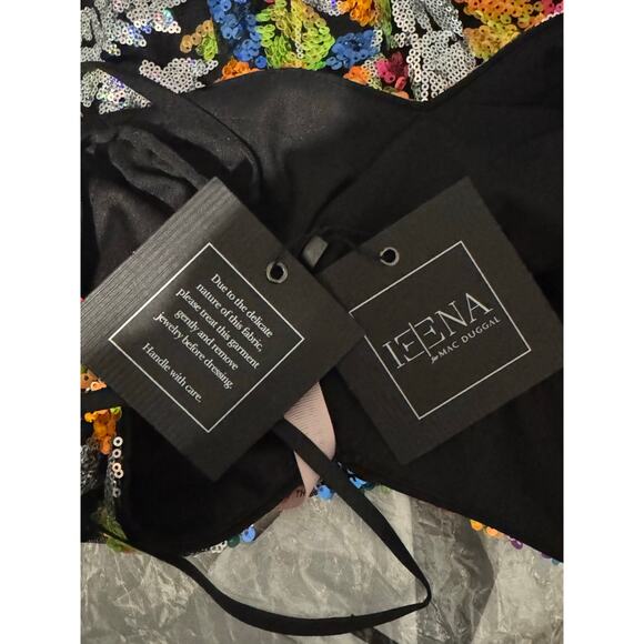 NWT Mac Duggal Black Sequined Floral Detail Mini Dress Size 6 - Picture 7 of 8